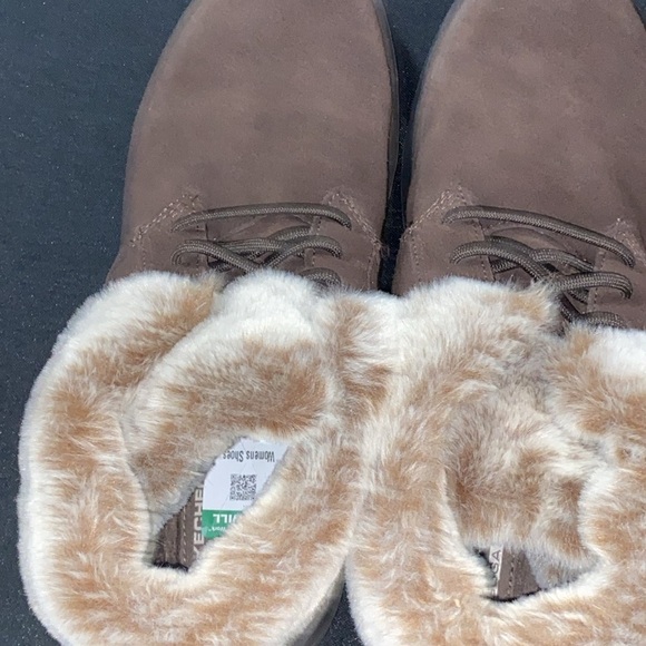 EUC SKECHERS WO SIZE 9 BROWN SUEDE LEATHER ANKLE BOOTS W/ FAUX FUR TRIM CLEAN - Picture 5 of 12